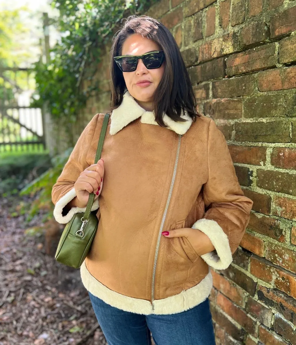 Tan Shannay Aviator Jacket