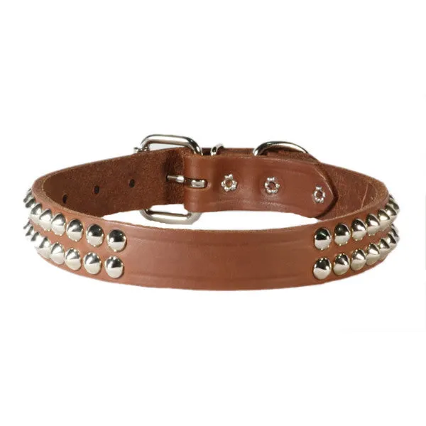 Two Row Cone Studded Leather Dog Collar