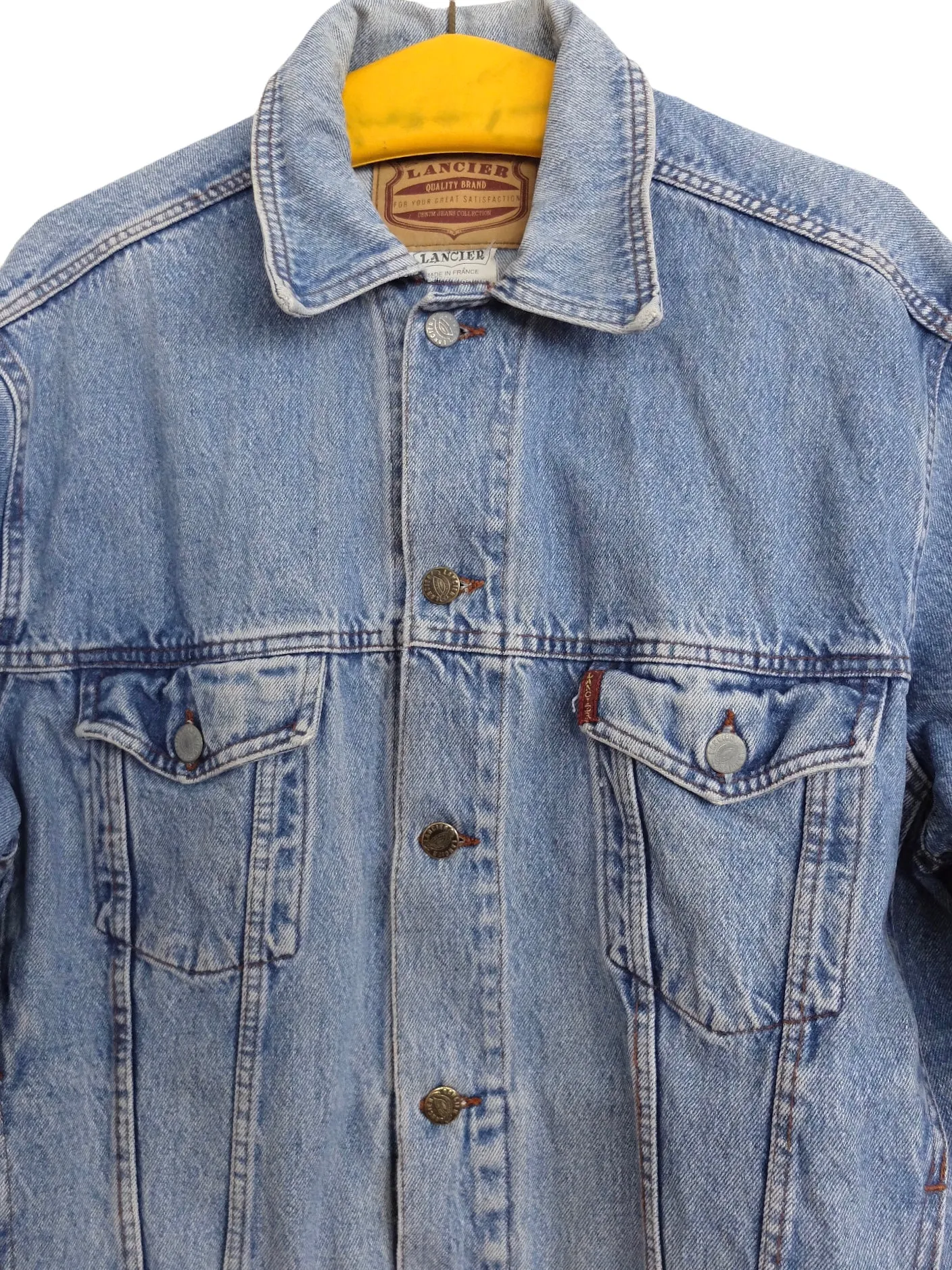 Vintage 80s Utilitarian Bohemian Grunge Medium Wash Blue Denim Jean Jacket | Men’s Size M-L | Women’s Size L-XL