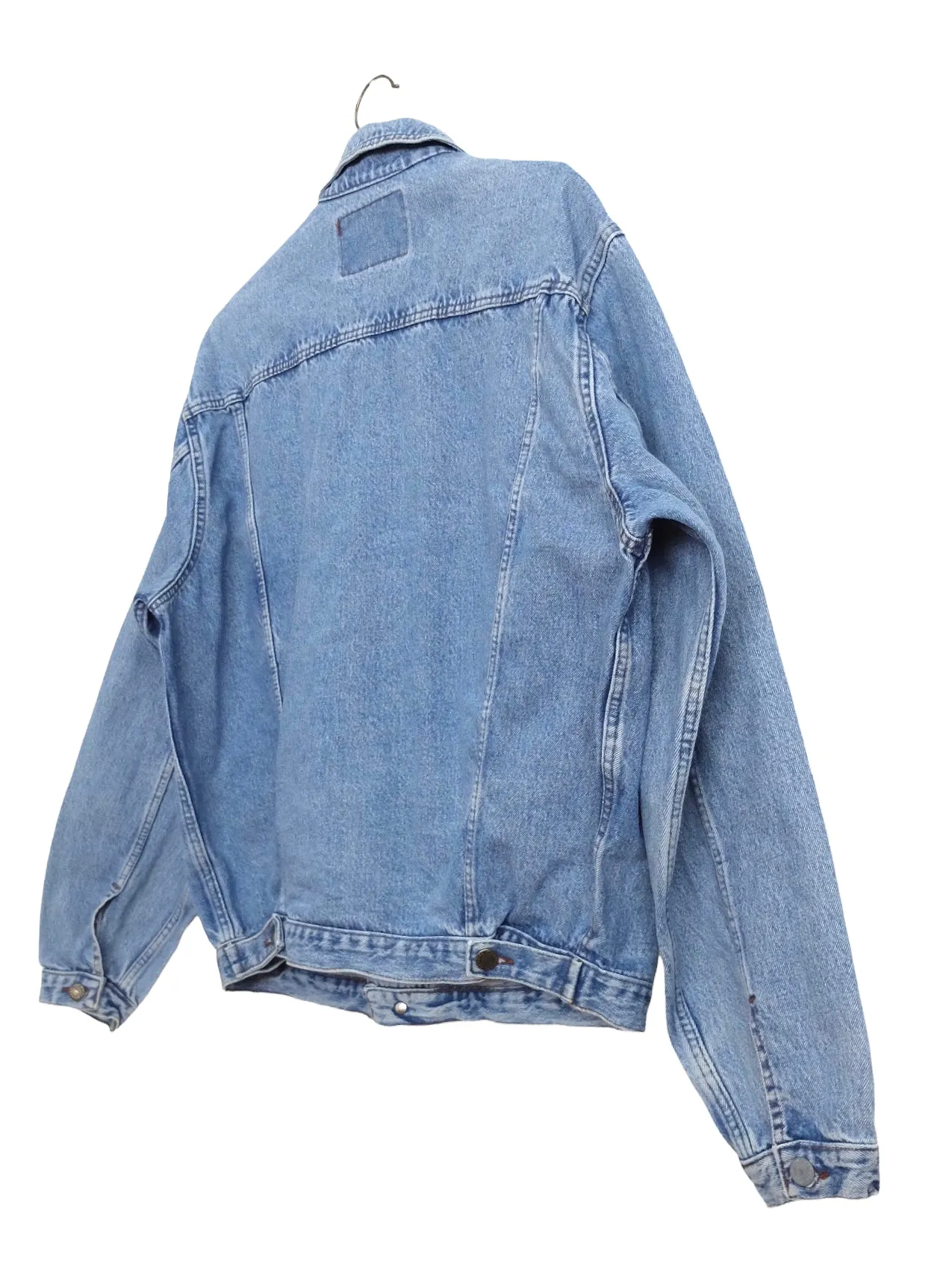 Vintage 80s Utilitarian Bohemian Grunge Medium Wash Blue Denim Jean Jacket | Men’s Size M-L | Women’s Size L-XL