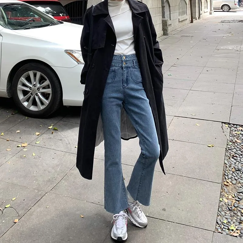 Washed Blue Gray High Waist Retro Denim Pants