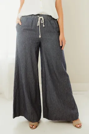 Washed Pinstriped Wide Leg Pants