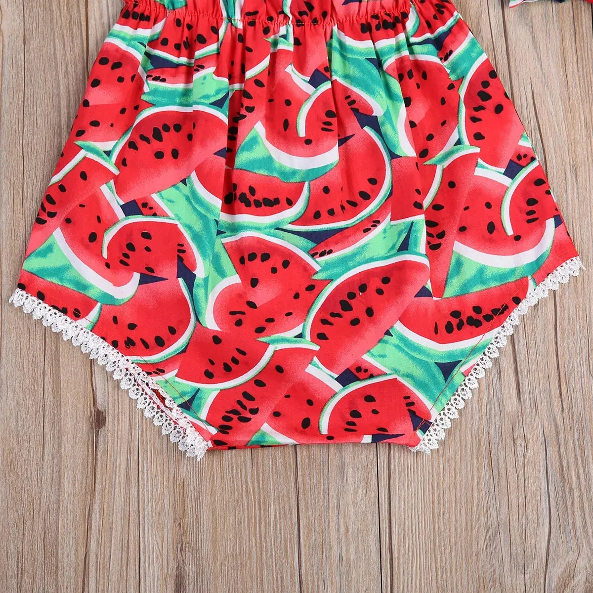 Watermelon Prints Bodysuit And Headband Set