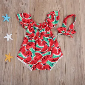 Watermelon Prints Bodysuit And Headband Set