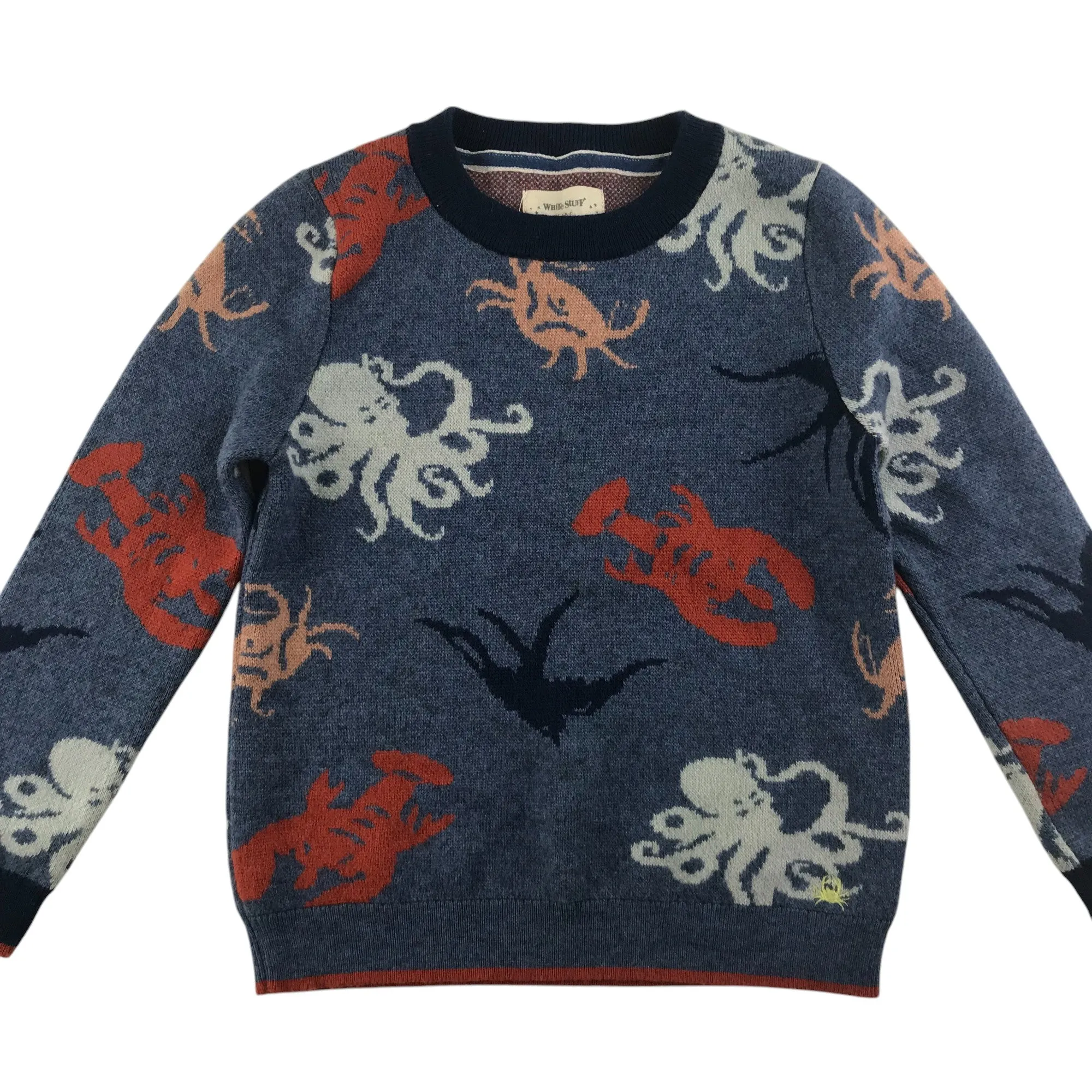 White Stuff jumper 5-6 years blue wool blend sea life theme