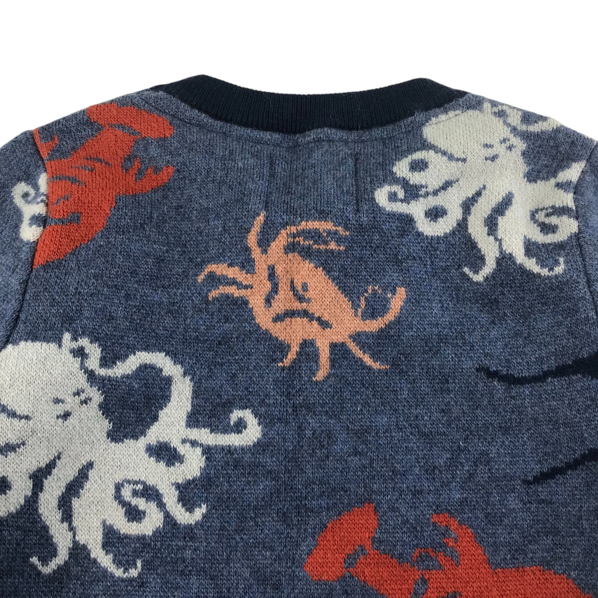 White Stuff jumper 5-6 years blue wool blend sea life theme