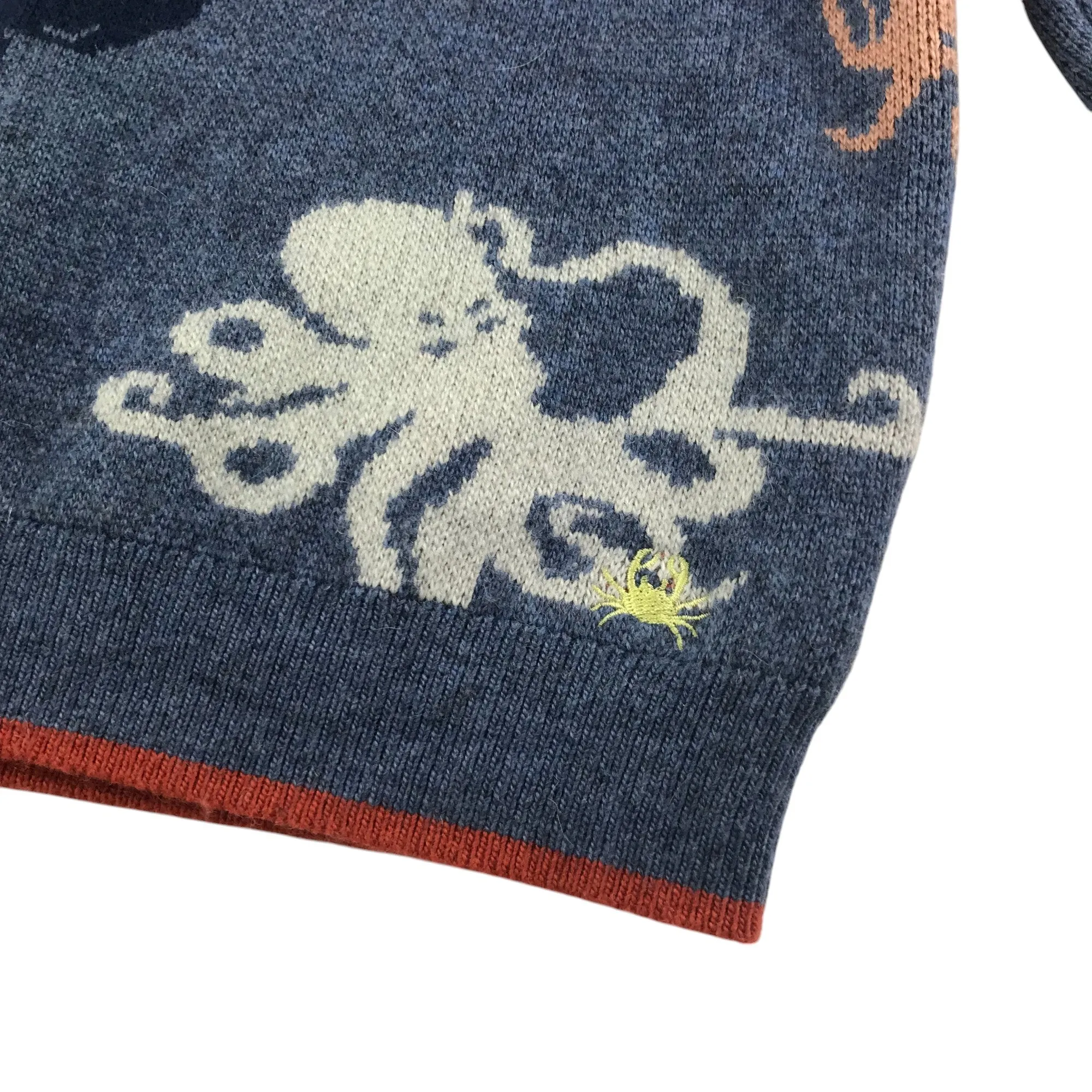 White Stuff jumper 5-6 years blue wool blend sea life theme