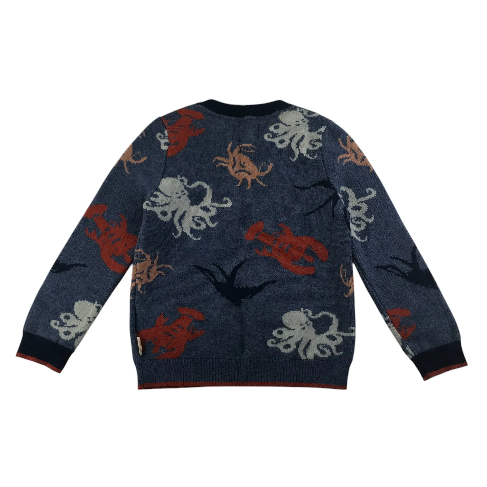 White Stuff jumper 5-6 years blue wool blend sea life theme