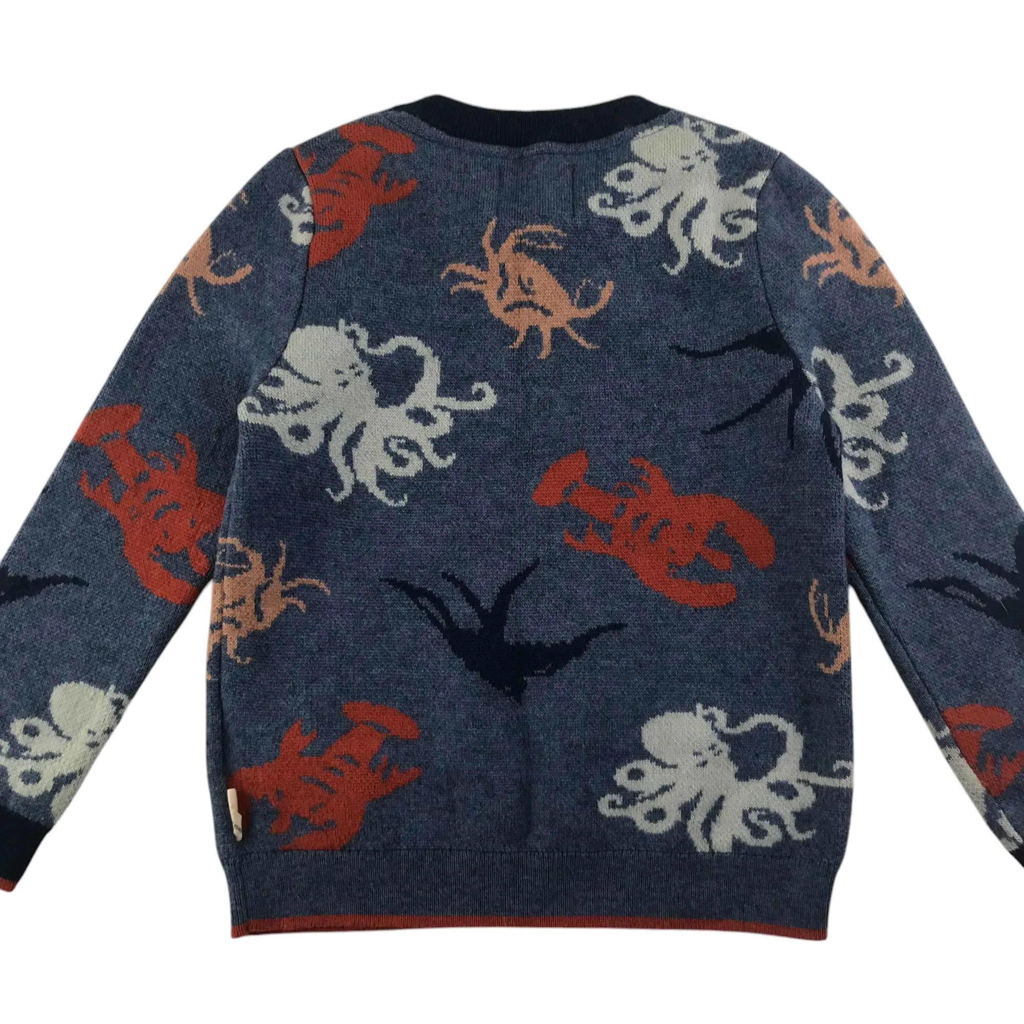 White Stuff jumper 5-6 years blue wool blend sea life theme