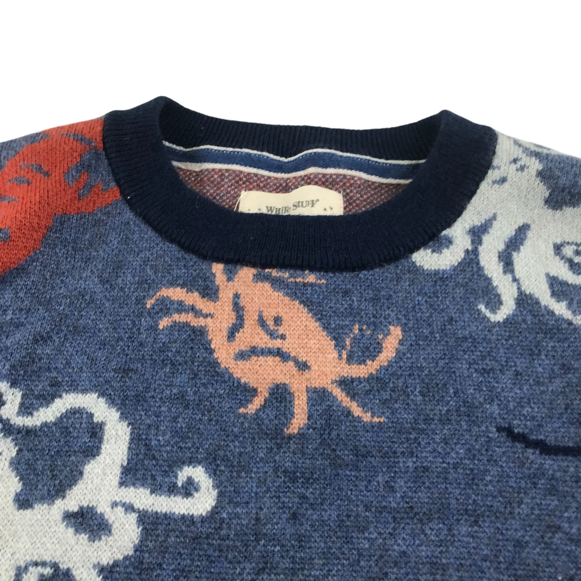 White Stuff jumper 5-6 years blue wool blend sea life theme