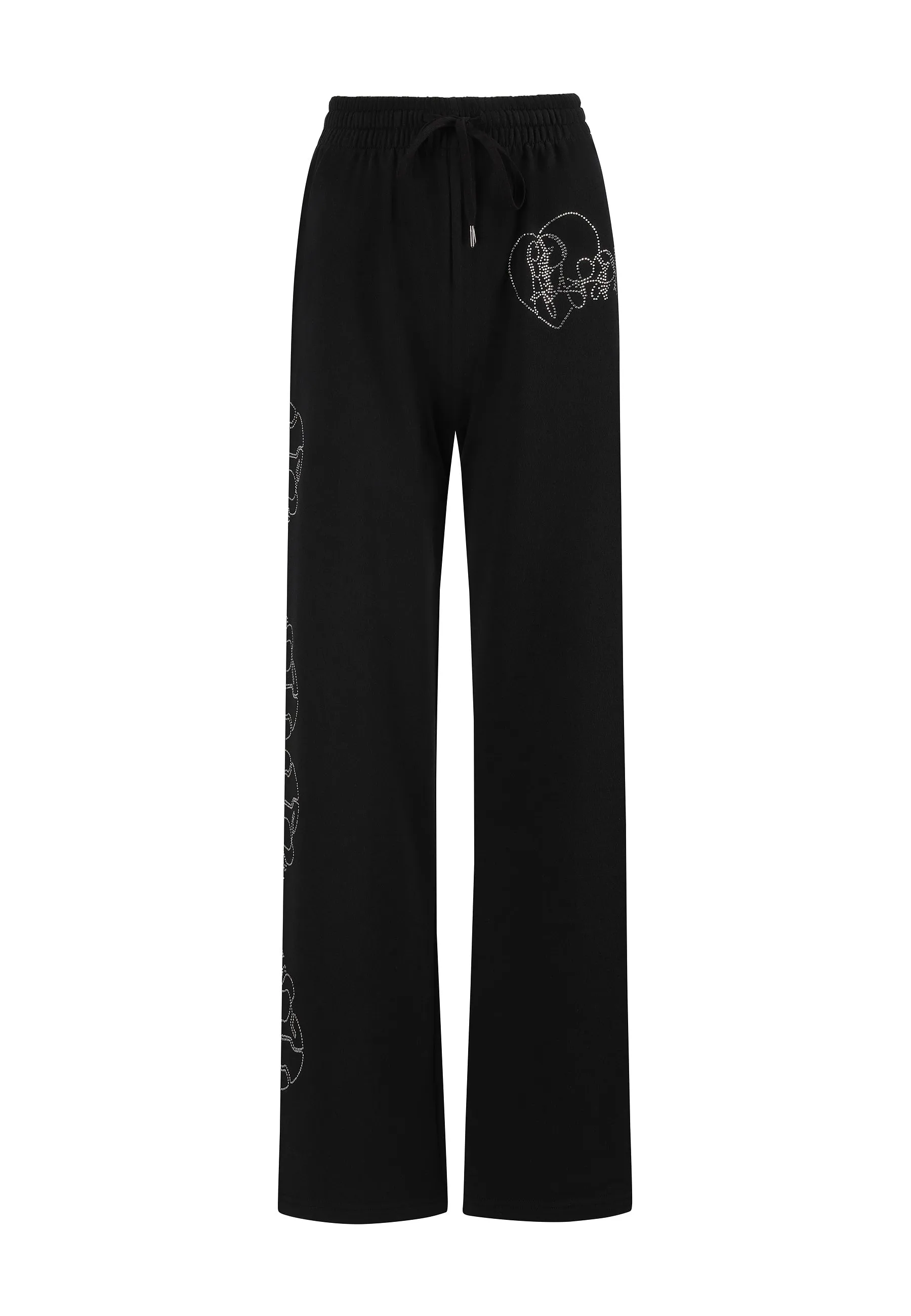 Womens Crystal Skull Relaxed Joggers Pants - Black