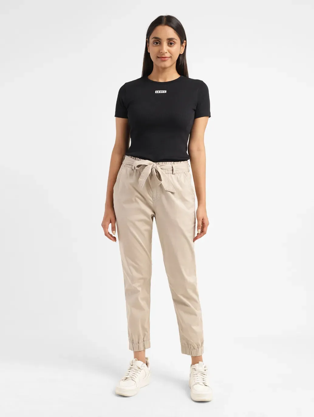 Women's High Rise Beige Regular Fit Joggers