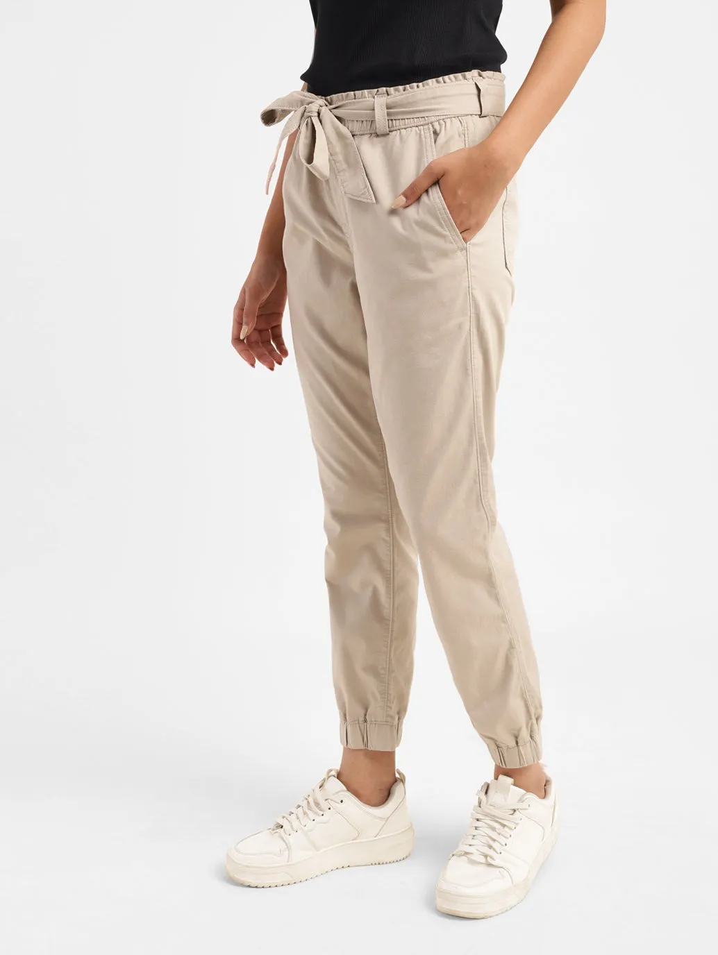 Women's High Rise Beige Regular Fit Joggers