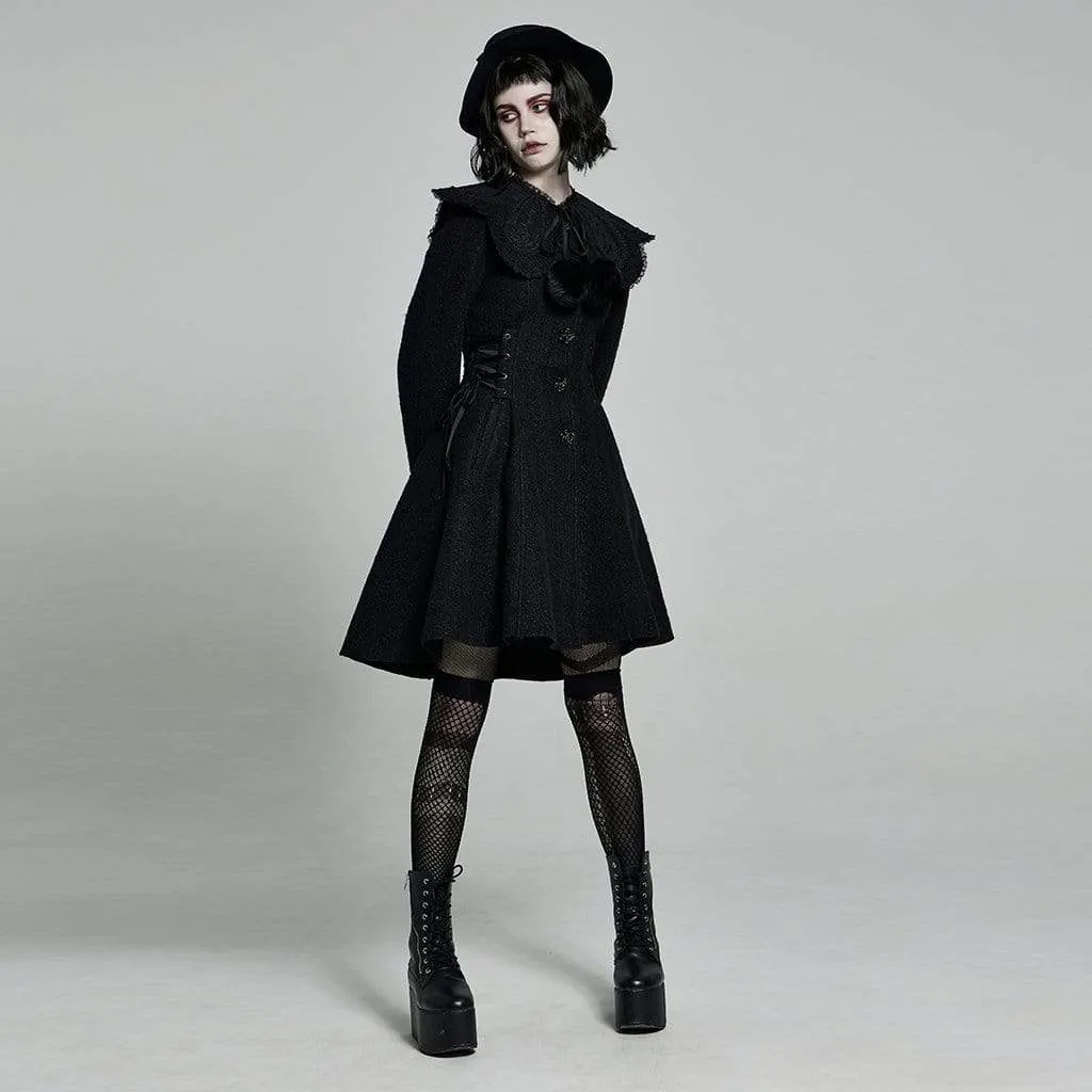 Women's Lolita Black Woolen Coat With Removable Collar