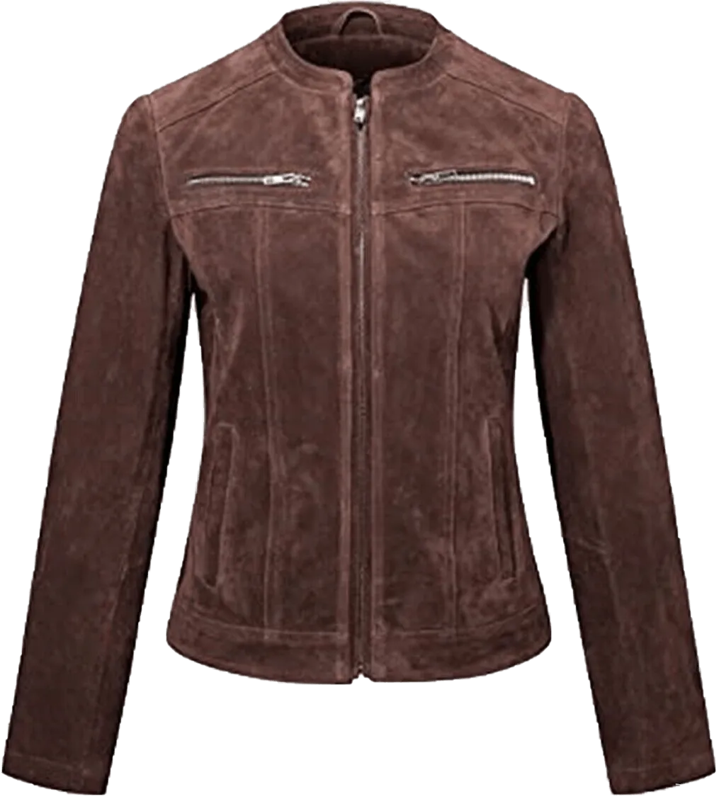 Women's Moto Brown Suede Biker Leather Jacket Coat | Women Moto Brown Suede Leather Jacket