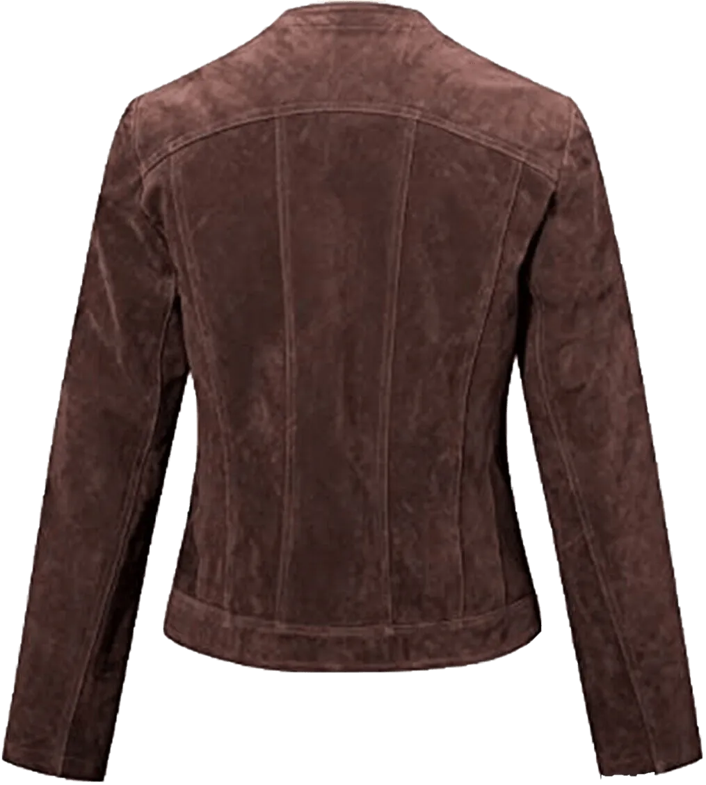 Women's Moto Brown Suede Biker Leather Jacket Coat | Women Moto Brown Suede Leather Jacket