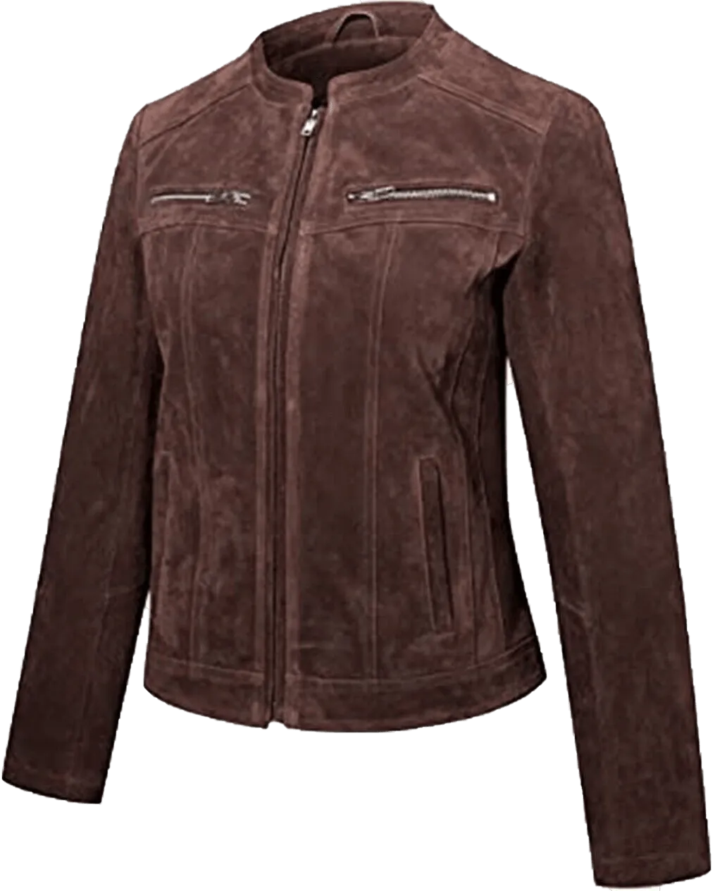 Women's Moto Brown Suede Biker Leather Jacket Coat | Women Moto Brown Suede Leather Jacket