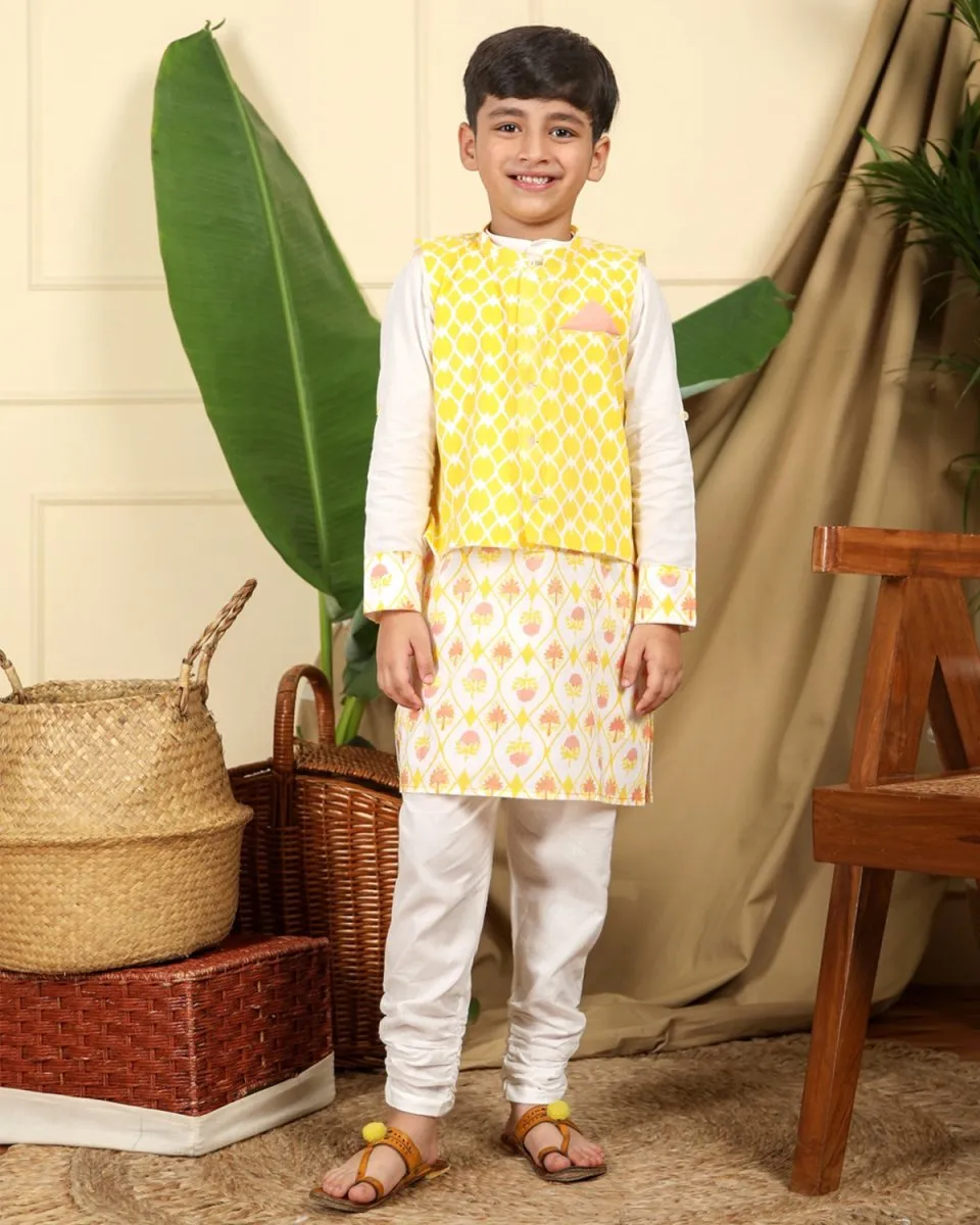 Zahra Boys Ethnic Kurta Churidaar Set with Nehru Jacket