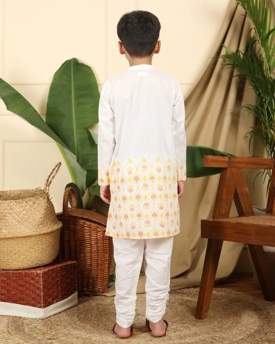 Zahra Boys Hand Block Printed Ethnic Embroidered Cotton Kurta