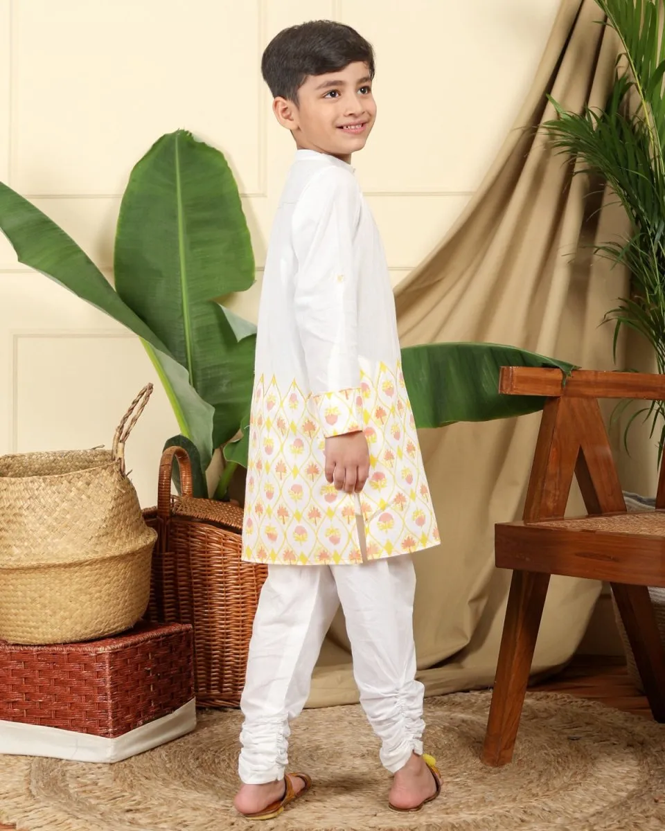 Zahra Boys Hand Block Printed Ethnic Embroidered Cotton Kurta