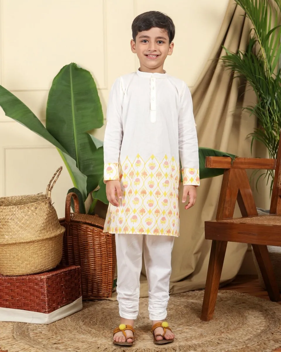 Zahra Boys Hand Block Printed Ethnic Embroidered Cotton Kurta