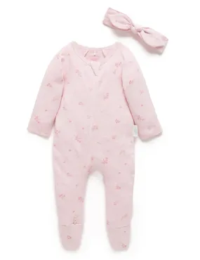 Zip Growsuit & Headband Set - Pale Pink Blossom